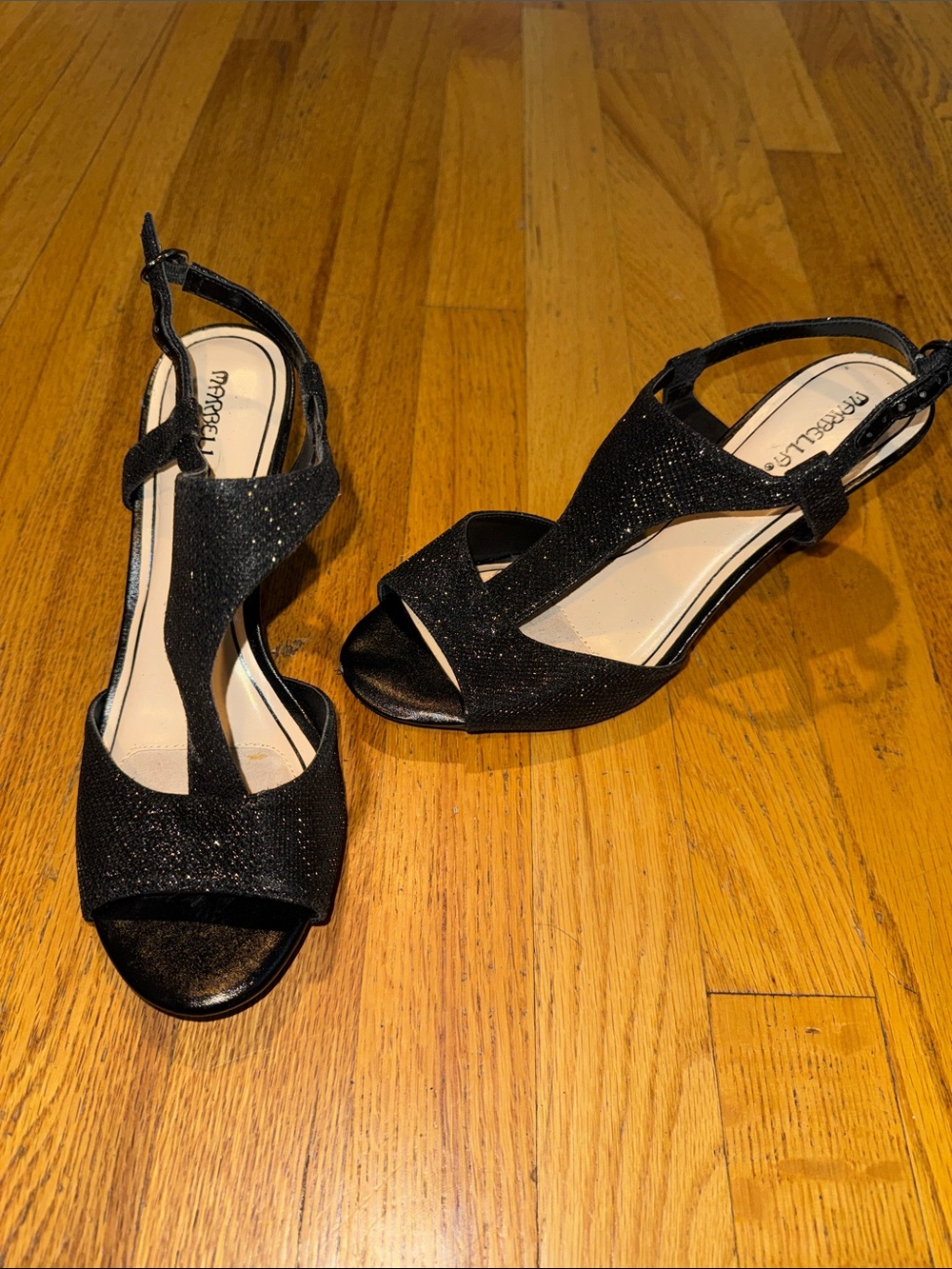 Marbella Black Sparkle T-Strap Heels Women’s 10